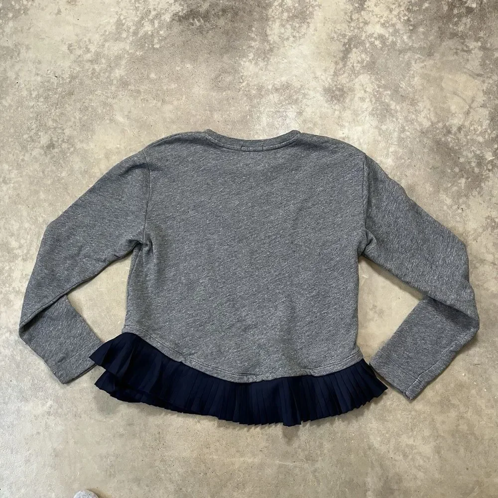 J.Crew Sweatshirt Womens‎ Small Pleated Hem Gray Navy Blue Preppy Long Sleeve